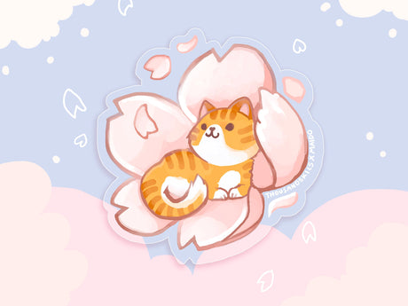 Vinyl Sticker Tabby Cat and Sakura